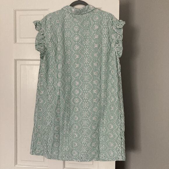 NWT Avara Gentry Dress Button Up Ruffle cap Sleeve Green Eyelet Resort Beach L - Picture 3 of 14